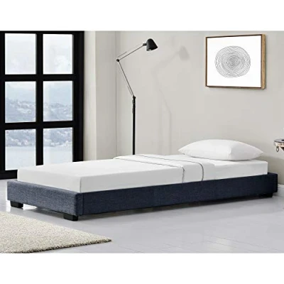 Imagen de Cama Individual Tapizado en Lienzo 90 x 200 cm Somier Moderno con Listones para Gris Oscuro