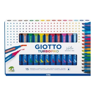 Imagen de Giotto Turbo Pro, Rotuladores de Doble Punta, Forma Redonda, Colores surtidos, 15 unidades
