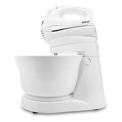 Imagen de SOGO Amasadora para Repostería, Pan y más, Mezcladora Batidora de Varillas, Con bol Giratorio 3L Sin tapa, 5 velocidades + Turbo, BPA 300W Blanco (SS 14290)
