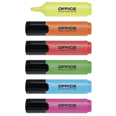 Imagen de OFFICER PRODUCTS 17055319 99 Rotuladores fluorescentes (6 unidades, tinta no tóxica, punta biselada, grosor de trazo 2 5 mm), color amarillo, rosa, verde, rojo, azul