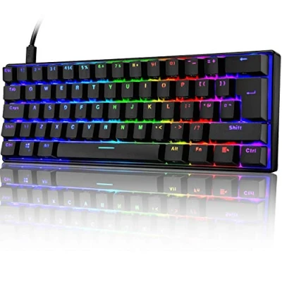 Imagen de UrChoiceLtd UK61 60% Teclado mecánico para Juegos Tipo C Cableado 61 Teclas Retroiluminación LED Impermeable USB RGB Anti Fantasma computadora/PC/Laptop/Mac