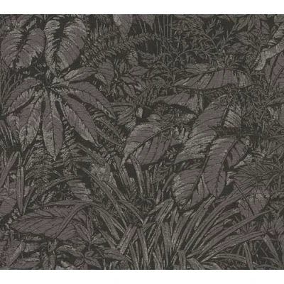 Imagen de Livingwalls 395606 Papel pintado negro y gris, dibujo de selva, floral, con discreto efecto metalizado, plateado dorado, 10,05 m x 0,53