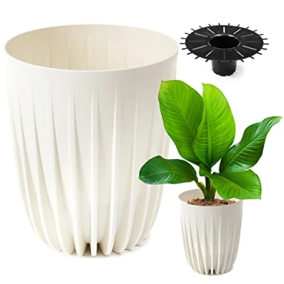 Imagen de Konzept 11 Concept macetero Alto de 25 cm diámetro, Grande para Exteriores, balcón, con Inserto Blanco, Palmeras