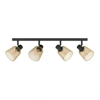 Imagen de Eglo Coslada, Foco de techo, lámpara techo 4 luces con focos orientables, rejilla diseño industrial, metal negro y latón cepillado, casquillo E27