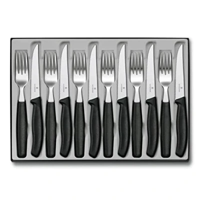 Imagen de Victorinox Swiss Classic, cuchillería profesional, 12 piezas, hoja extra afilada, filo dentado, 11 cm, acero inoxidable, negro