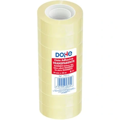 Imagen de Dohe Cinta Adhesiva Transparente (8 uds.) 1,9 cm x 33 m, Precinto para Embalar Cajas, Envíos o Mudanzas, Potente Adhesivo de 45 micras Material oficina