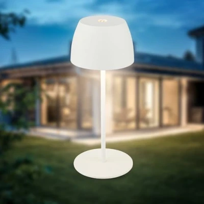 Imagen de B.K.Licht Mini lámpara de mesa LED inalámbrica IP44 con tacto, regulable sin escalonamiento, batería recargable y fuente luz intercambiables, mesilla noche, 8x20 cm (DxH), blanco
