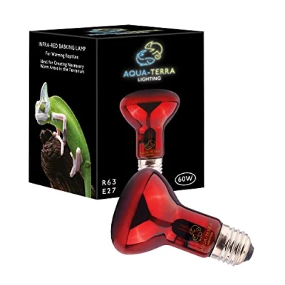 Imagen de Aqua Terra Lighting Lámpara de calor infrarroja 60 W para reptiles, anfibios e invertebrados, foco R63 con base rosca estándar E27 adecuada calefacción vivero
