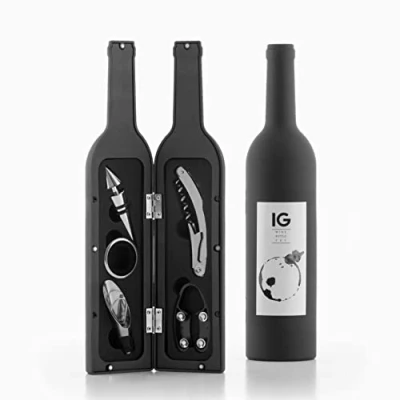 Imagen de InnovaGoods 6 Juegos Vino, Elegante Estuche, 5 Pieces Bottle Wine, Set, Sacacorchos con Accesorios, Acero Inoxidable, Negro