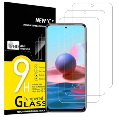 Imagen de NEW&#039;C 3 Piezas, Protector Pantalla para Xiaomi Redmi Note 10, 10 5G, POCO M5s Cristal templado Antiarañazos, Antihuellas, Dureza 9H, 0.33 mm Ultra Transparente, Resistente