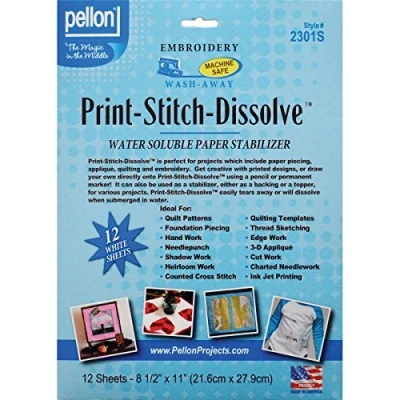Imagen de Pellon 8,5 x 11 Pulgadas Print/Punto de/disolver Bordado Estabilizador de Papel, 12 Unidades, Color Blanco