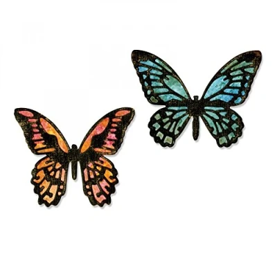 Imagen de Sizzix Thinlits Juego de Troqueles 661802, Mini Mariposa por Tim Hotlz, Paquete 4, Multicolor, Talla única Unidades, diseño detalladas H, Metal, Plateado, 19.100000000000001 x 14.4 0.4 cm