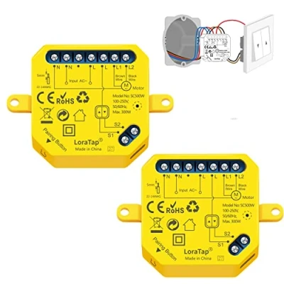 Imagen de LoraTap Interruptor Persianas WiFi, 2 Relés de Temporizador Inteligente para Cortina Eléctrica, Control Remoto con Aplicación Teléfono, Voz Alexa y Google Assistant, 300W