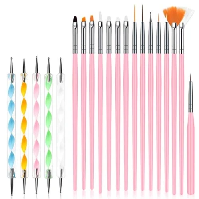 Imagen de URAQT Pinceles para Uñas, 20Pcs Set de Nail Art Cepillo, Profesional Acrilicas Moda Manicura Uso Diseñol y Bricolaje