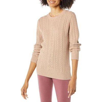 Imagen de Amazon Essentials Jersey de Cuello Redondo y Manga Larga en Punto Trenzado con Ochos (Disponible Tallas Grandes) Mujer, Gris Topo Mezcla, XXL