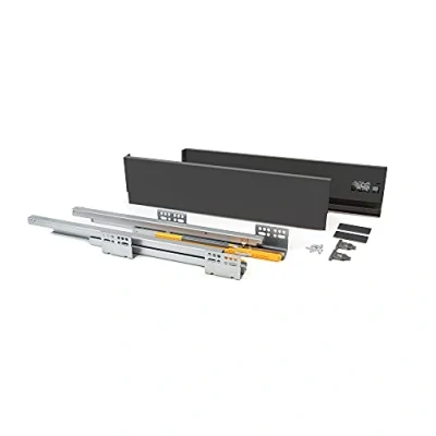 Imagen de Emuca Kit de cajón para cocina o baño con guias extracción total y cierre suave, altura 138mm profundidad 500mm, Gris antracita