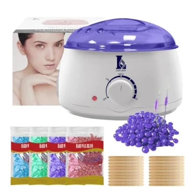 Imagen de Calentador de Cera Depilatoria Profesional Máquina Caliente para Depilación Rápida en Cara, Axilas y Cuerpo, Kit Completo 4 Ceras, Compacto, Portátil Seguro Piel Sensible (Blanco )