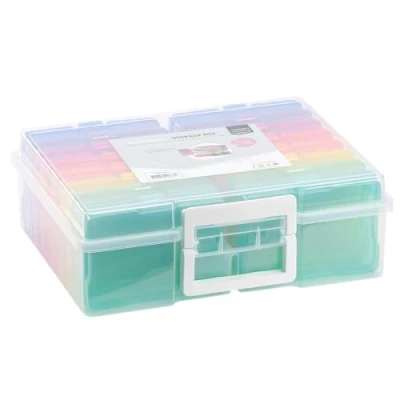 Imagen de Vaessen Creative Maletín de Almacenamiento Transparente con Tapa y 16 Cajas Coloridas, para Platillas Corte, Fotos Otros Suministros Manualidades, 37,50 x 30 13 cm