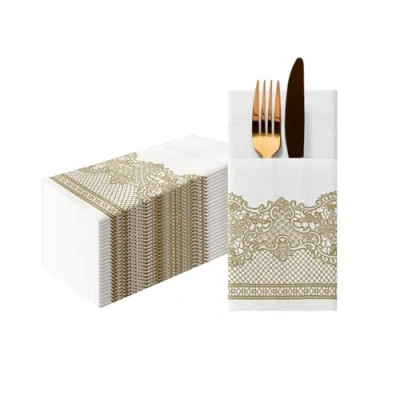 Imagen de PAW Servilletas Papel Airlaid (1/8 pocket) I de Tela Adornos, Oro Textura la Perfecta para las Ocasiones Importantes. Color: Royal Lace (gold)