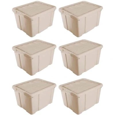 Imagen de AC Pack de 6 Cajas Almacenamiento Fabricado en plástico Contenedor para almacenar Juguetes, Libros, Ropa, Mantas N.º 1 (Beige) 21 x 39,6 29,6 cm 16 Litros