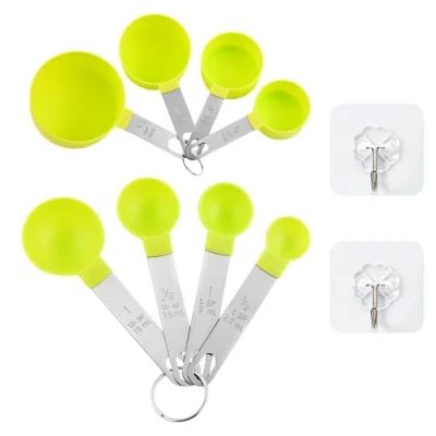 Imagen de Juego de 8 cucharas medidoras, 2 ganchos, vaso medidor acero inoxidable, medidoras para hornear, especias cocina