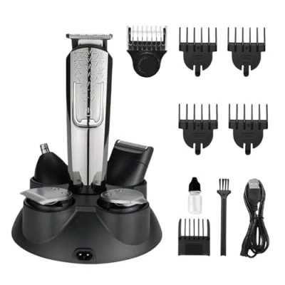 Imagen de Kit Recortadora de Barba Hombre, Afeitadora Electrica, Cortapelos Nariz y Orejas, Configuración Longitud 1 a 12 mm, 5 en para Barba, Cabello, Rostro, Zona íntima