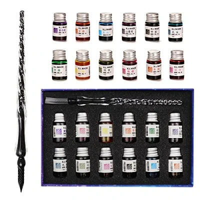 Imagen de juego de bolígrafos cristal para caligrafía, bolígrafo 12 colores tinta, caligrafía arte, escritura, firma, decoración, regalo, (negro)