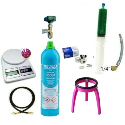 Imagen de Kit Reparación Frigorífico R600a 420 g completo DIY + turafalle 30 ml báscula tubo con premispillo