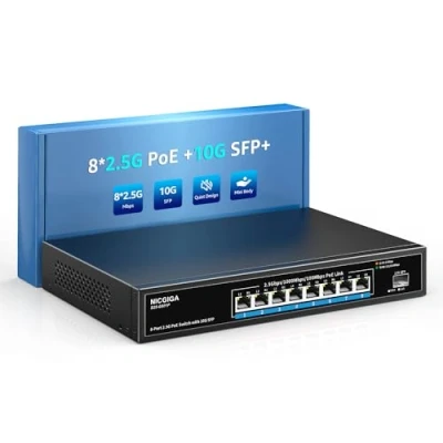 Imagen de Conmutador PoE de 8 puertos 2,5G, no gestionado, con x 2,5 Gb Base T PoE+@120W + 10G SFP Uplink, NICGIGA Gbe IEEE802.3af/at Power Over Ethernet Switch, compatible WiFi 6 AP, NAS, cámara