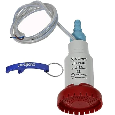 Imagen de Comet LUX PLUS Bomba de agua sumergible con válvula antirretorno (pegada) + filtro 12 V 19 litros para autocaravana, caravana, camping, barco