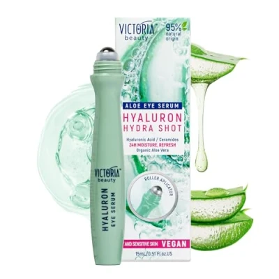 Imagen de Victoria Beauty Hyaluron Roll On Serum para ojos refrescante, contra arrugas y ojeras, rodillo de con ácido hialurónico, aloe vera orgánico, ceramida niacanimida, antienvejecimiento, 15 ml
