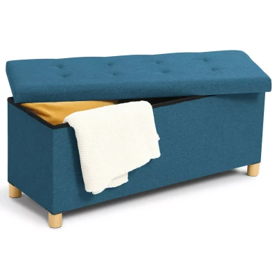 Imagen de IDMarket Banco de almacenamiento pie 100 cm, tejido azul pato