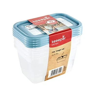 Imagen de keeeper Set de 4 recipientes congelación, Tapas con etiquetas reutilizables, x 750 ml, 15,5 10,5 8,5 cm, Mia Magic Ice, Azul Nordic