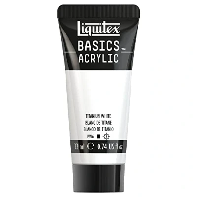 Imagen de Liquitex Basics Pintura Acrílica, Para Bellas Artes y Manualidades, Resistentes a la Luz, Viscosidad Media, Acabado Satinado, Tubo De 22 ml Blanco Titanio