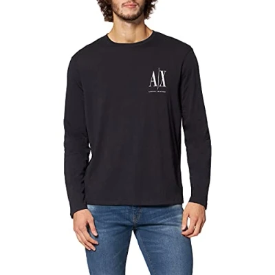 Imagen de Armani Exchange Long Sleeves, Front Print Logo Camiseta, Hombre, Azul (Marino), M