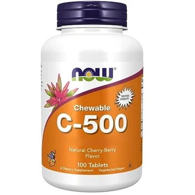 Imagen de Now Foods, Chewable C 500, Vitamina C, 500mg, Ácido L Ascórbico, con Rosa Mosqueta, 100 Comprimidos veganos, Testado en Laboratorio, Sin Gluten, Vegetarianos, Soja, No GMO