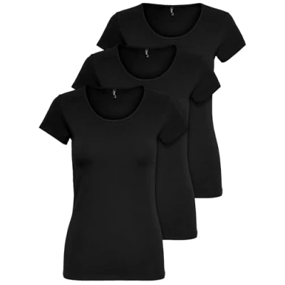 Imagen de ONLY 15209153 Paquete de 3 camisetas para mujer, color Negro o blanco, básicas manga larga en las tallas XS, S, M, L, XL, , XL
