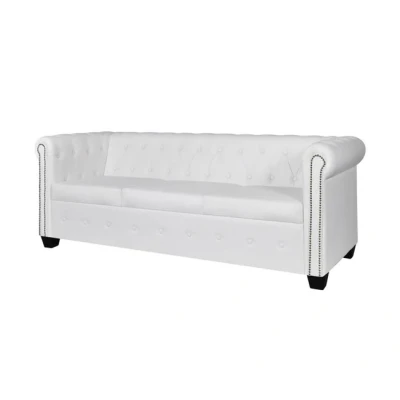Imagen de vidaXL Sofá Tipo Chesterfield Blanco de 3 plazas Revestimiento Cuero Artificial