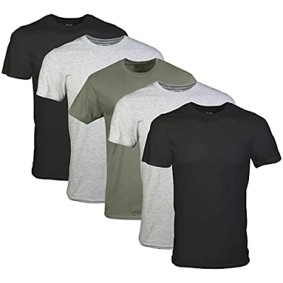Imagen de GILDAN Camisetas de Cuello Redondo, múltiple, Estilo G1100 Ropa Interior, Negro/Gris Deportivo/Verde Militar (Paquete 5), M (Pack 5) para Hombre