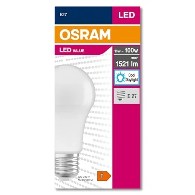 Imagen de Osram Value Classic A100 6500 K Bombilla LED 220 240 V 14,5 W E27 1521 lúmenes equivale a 100 10.000 horas 118 x 60 mm.