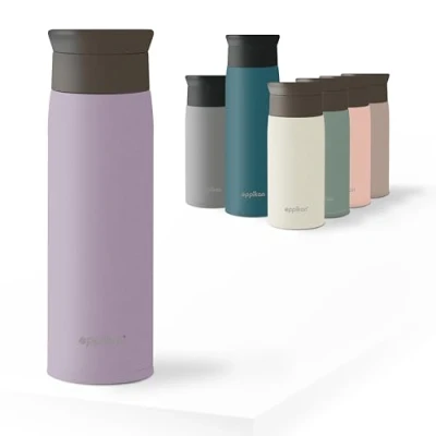 Imagen de eppikan EppiToGo Termo de Acero Inoxidable, taza aislada, Travel Mug, Coffee to go, para Coche, 350 ml, 500 viaje, antigoteo con Apertura 360º higiénica (Pastel Purple, ml)
