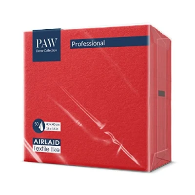 Imagen de PAW Servilletas Airlaid (40 x 40 cm) I 50 piezas Lisas Con aspecto de tela Elegante decoración mesa HoReCa Para ocasiones importantes como bodas, fiestas, Navidad Color: Red