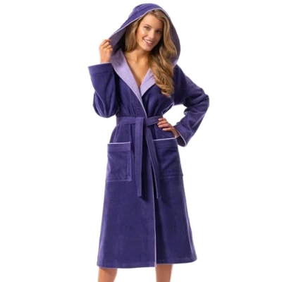 Imagen de Morgenstern Ropa de Dormir Mujer Capucha Algodón Púrpura XL Albornoz Talla Grande