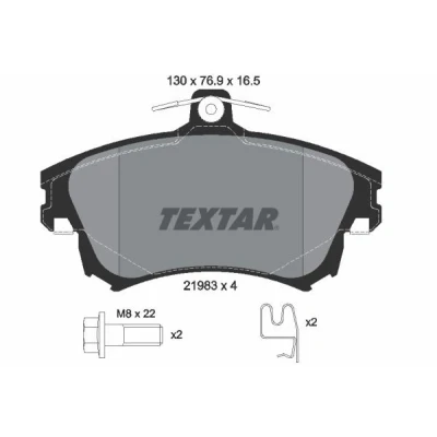 Imagen de TEXTAR 2198304 Juego de pastillas freno con avisador acústico desgaste tornillos pinza VOLVO: S40 I, V40 Familiar, MITSUBISHI: COLT 6
