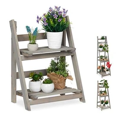 Imagen de Relaxdays Estantería Plantas de 2 Niveles, Madera, Gris, 51,5 x 41 24 cm