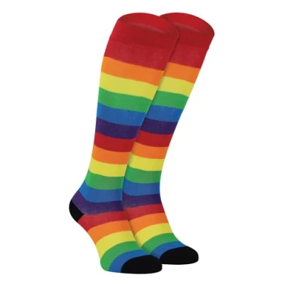 Imagen de Sock Snob 2 Pares Mujer Extra Largo Bambú Calcetines Altos Arcoiris Rodilla Rayas (37 40, arcoíris)