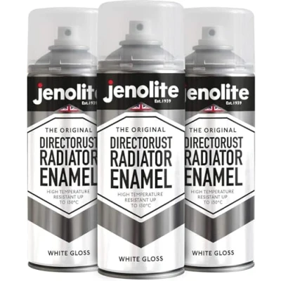 Imagen de JENOLITE Directorust Pintura en Spray para Radiadores Esmalte BLANCO BRILLANTE 3x400ml Resistente hasta 130ºC duradera que No amarillea necesita imprimación