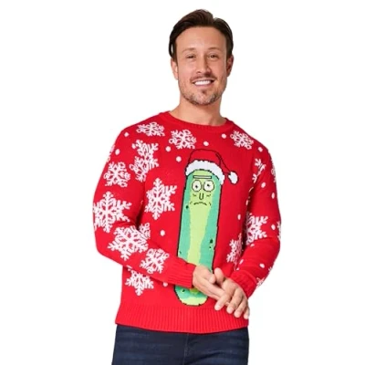 Imagen de Rick y Morty Jersey Navideño Hombre Suéter Oficial Navideños, Tallas M 2XL Regalos Sudadera (Rojo, XL)