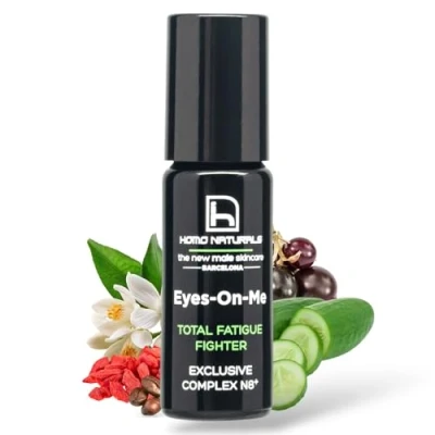 Imagen de Homo Naturals Contorno de Ojos BIO para Hombres Roll on Antiojeras Hombre con Ácido Hialurónico y Efecto frío Anti Ojeras, Bolsas Arrugas 10 ml (Roll on)