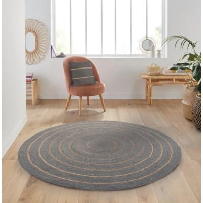Imagen de Atout Ciel Alfombra Redonda (80 cm, algodón Trenzado, Efecto Yute Rayado), Color Gris